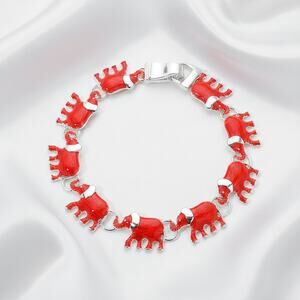 Magnetic-Silver and red elephant 7 1/2" bracelet
